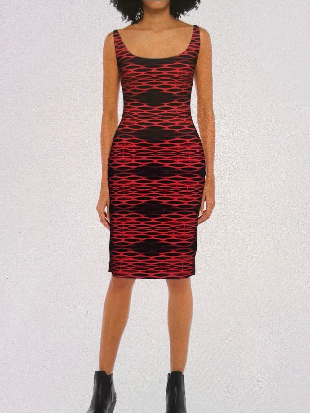 CHIARA BONI Sleeveless Red & Black Patterned Bodycon Dress